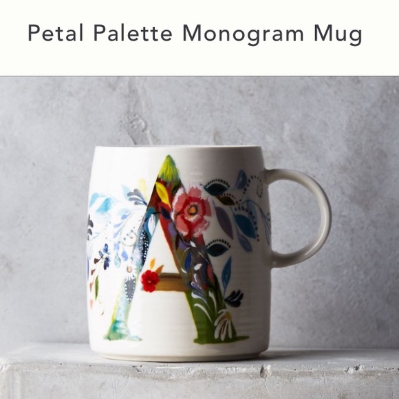 Anthropologie Petal Palette Floral Flowers Monogram S Mug Starla M Halfmann - Picture 11 of 12